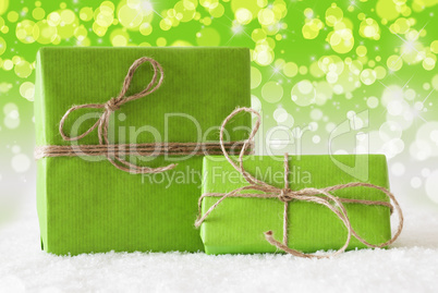 Two Gifts On Snow, Green Bokeh Effect