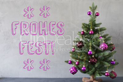 Tree, Cement Wall, Text Frohes Fest Means Merry Christmas