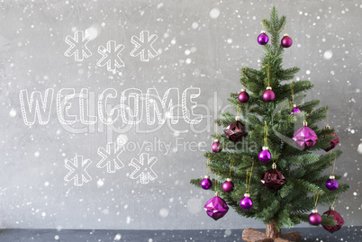 Christmas Tree With Snowflakes, Cement Wall, Text Welcome