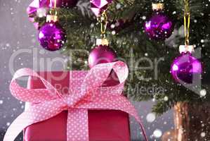 Gift With Tree, Snowflakes, Copy Space