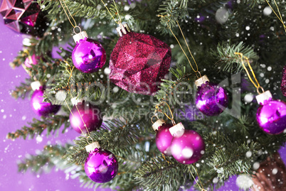 Blurry Rose Quartz Chrismas Balls On Tree, Snowflakes