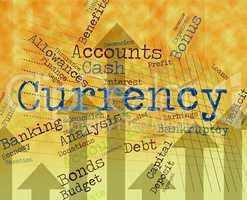 Currency Word Shows Exchange Rate And Coinage