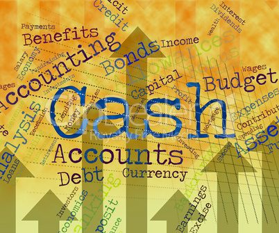 Cash Word Indicates Wealth Text And Finances