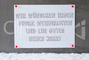Label On Cement Wall, Snow, Gutes Neues Means New Year