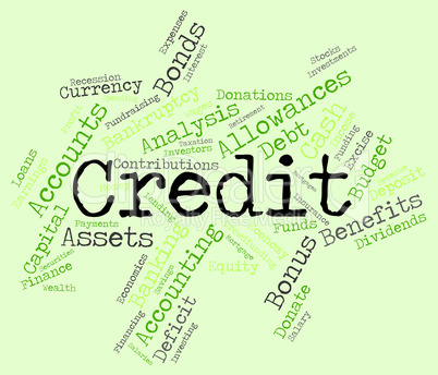 Credit Word Shows Debit Card And Banking