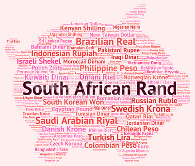 South African Rand Indicates Currency Exchange And Coinage