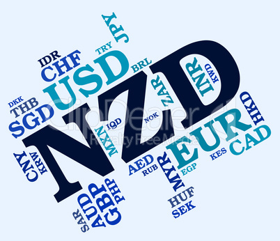 Nzd Currency Shows New Zealand Dollar And Coin