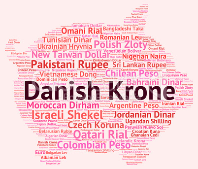 Danish Krone Represents Currency Exchange And Banknotes