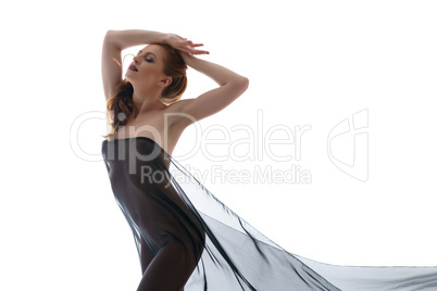 Naked woman gracefully posing with black cloth