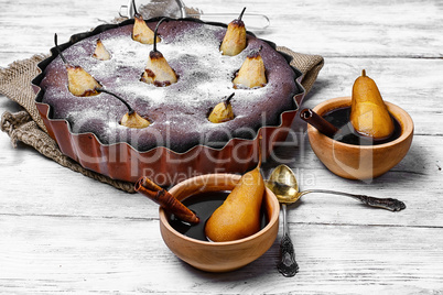 Pear pie in baking dish