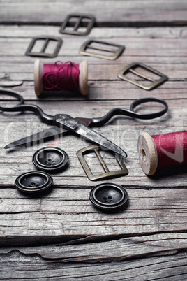 Retro set of buttons,thread and scissors