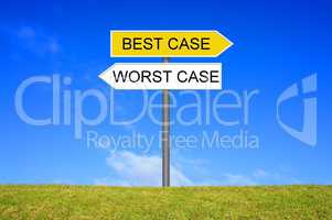 Wegweiser Schild zeigt Best Case oder Worst Case