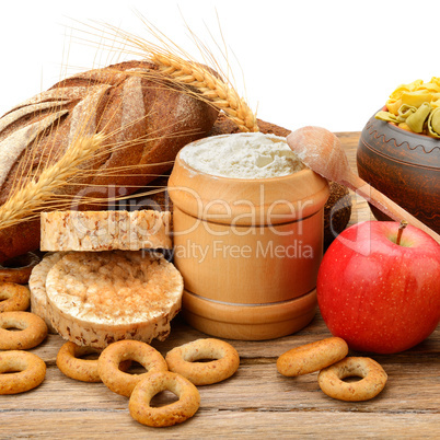 Products made of wheat on table