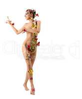 Nude girl with butterflies. Isolated on white