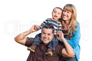 Happy Mixed Race Ethnic Family On White