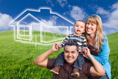 Mixed Race Family with Ghosted House Drawing Behind