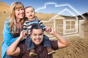 Mixed Race Family at Construction Site with Ghoosted House Behin