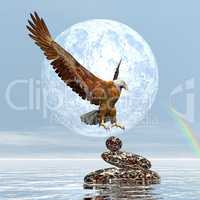 Eagle landing on balanced stones - 3D render