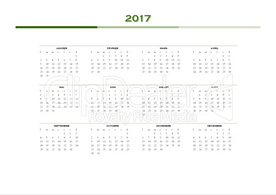 Simple calendar for 2017 year in french language