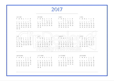 Simple calendar for 2017 year in french language