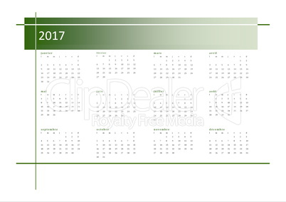 Simple calendar for 2017 year in french language