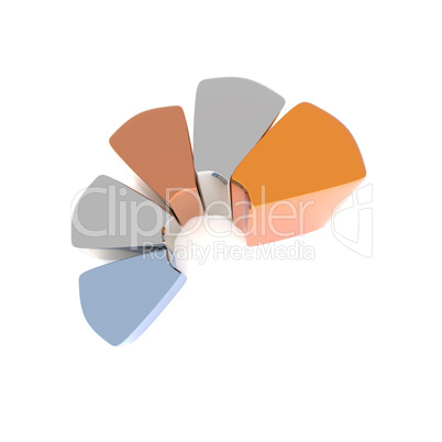 Circle metallic pie charts, 3d rendering