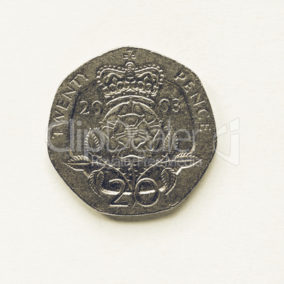 Vintage UK 20 pence coin