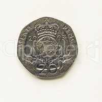 Vintage UK 20 pence coin