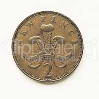 Vintage UK 2 pence coin