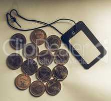 Vintage Euro coins with price tag label