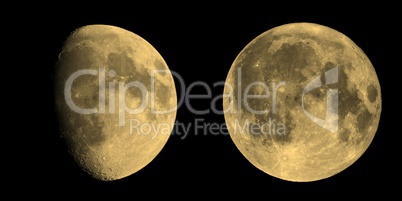 Gibbous and full moon sepia