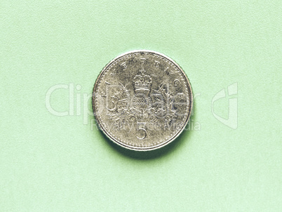 Vintage GBP Pound coin - 5 Pence