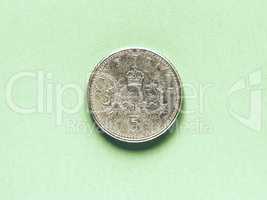 Vintage GBP Pound coin - 5 Pence