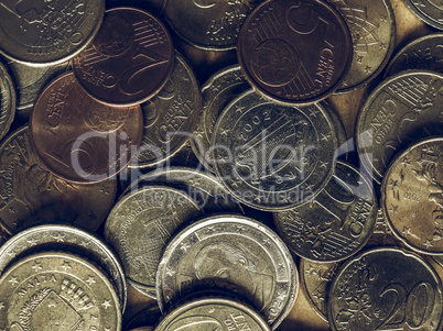 Vintage Euro coins flat lay