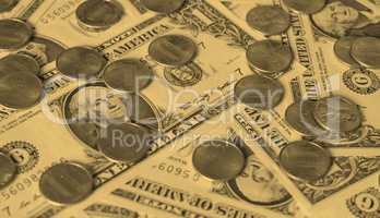 Dollar coins and notes - vintage
