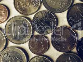 Vintage Euro coins flat lay