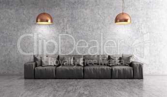 Interior of living room with sofa over concrete wall 3d renderin