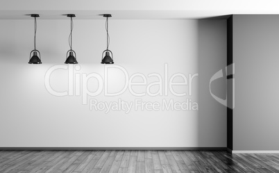 Black lamps in room 3d rendering