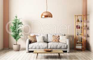 Modern living room with sofa interior 3d rendering