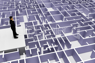 Men looking for a way out of the maze, 3D-Illustration