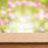 Wooden tabletop with blurred background, 3d-illustration