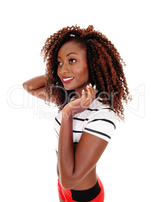 Happy young woman in profile.