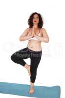 Yoga woman standing on floor.
