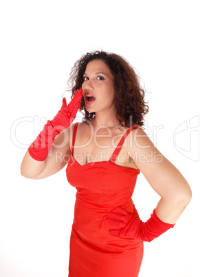 Beautiful woman in red dress.