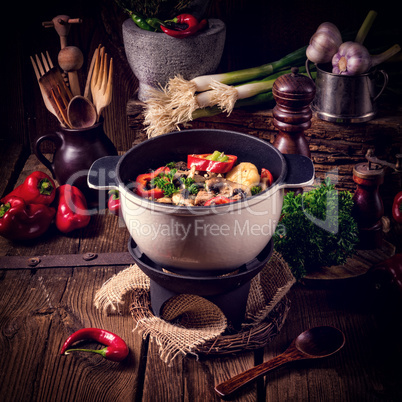 Goulash with colored vegetables