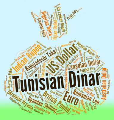 Tunisian Dinar Indicates Exchange Rate And Banknotes