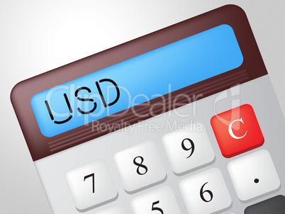 Usd Calculator Represents American Dollars And Accounting
