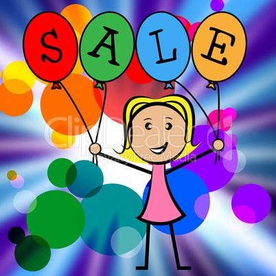 Sale Balloons Indicates Young Woman And Kids
