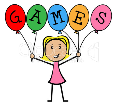 Games Balloons Represents Young Woman And Kids