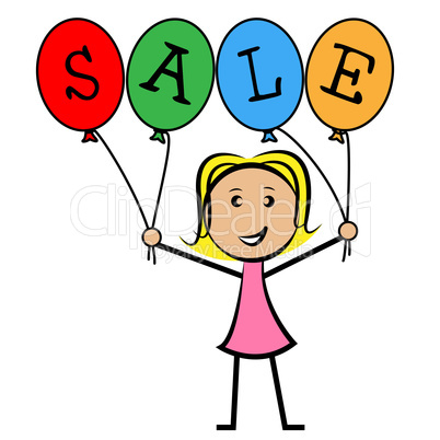 Sale Balloons Shows Young Woman And Kids